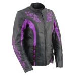 Milwaukee Leather LKL27002 Women’s Premium Black and Purple Leather Embroidered Jacket with CE Armor Protection