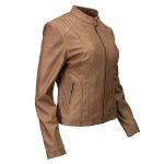 Milwaukee Leather LKL2736 Women’s Cognac Premium Leather Scuba Style Biker Jacket w/ Mandarin Collar