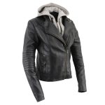 Milwaukee Leather LKL2737 Women’s Black Premium Leather Motorcycle Biker Racer Style Scuba Jacket w/ Hoodie