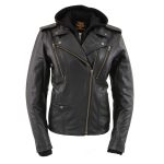Milwaukee Leather LKL2739 Women’s Black Premium Leather Vented Motorcycle Biker Jacket w/ Hoodie - Image 7