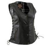 Milwaukee Leather LKL4710 Women’s Black Premium Leather Motorcycle Biker Rider Vest w/ Snap Button Closure