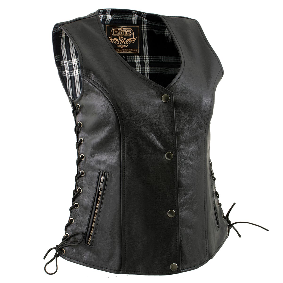 Milwaukee Leather LKL4710 Women’s Black Premium Leather Motorcycle Biker Rider Vest w/ Snap Button Closure