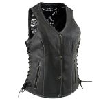 Milwaukee Leather LKL4711 Women’s Black Premium Leather Motorcycle Vest with Side Lace Adjustment