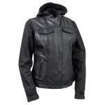 Milwaukee Leather Women’s Tara Black Leather Motorcycle Rider 2-in-1 Convertible Hoodie Jacket Vest – LKL4712