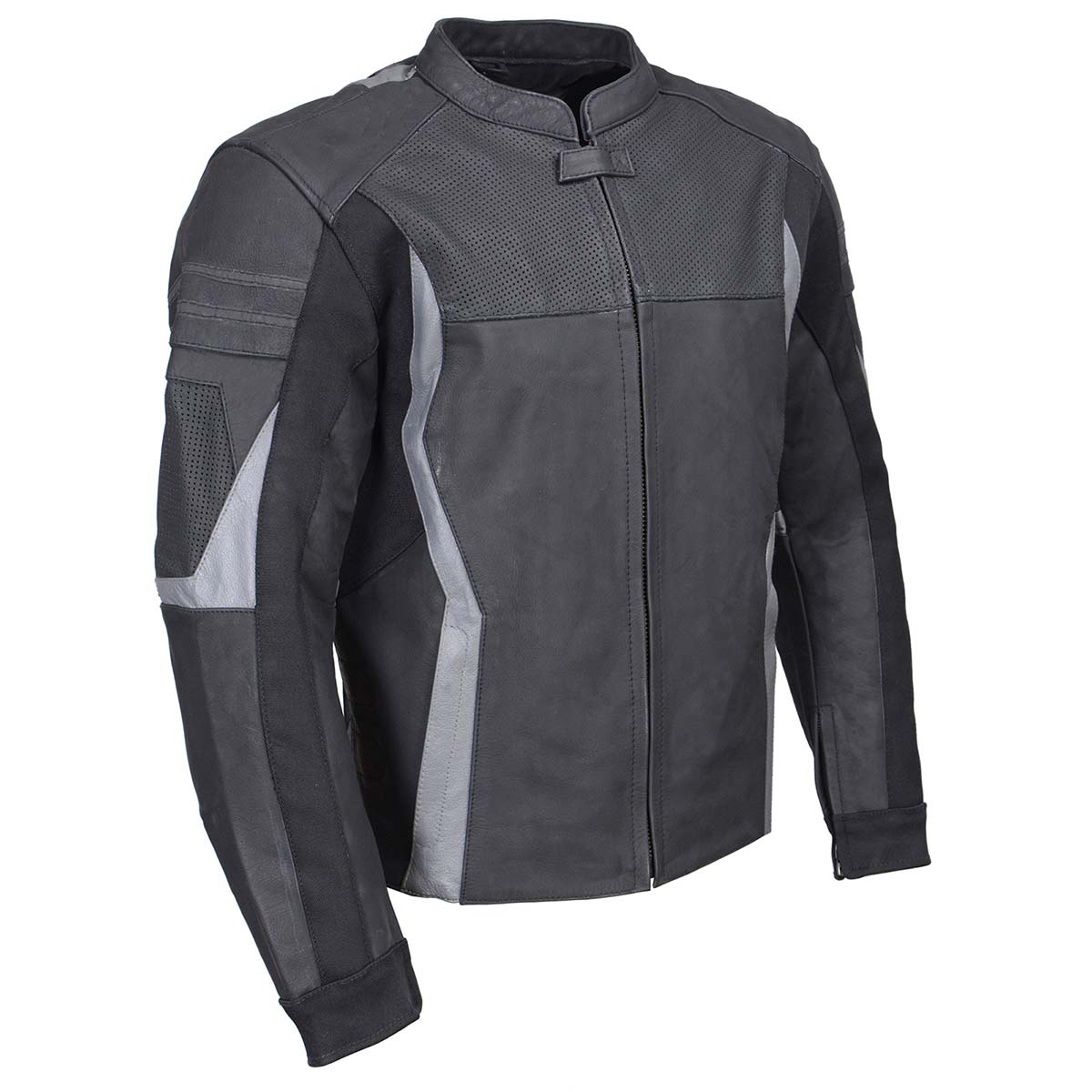 Milwaukee Leather Men’s Stryde Black and Grey Matte Finish Racer Leather Motorcycle Jacket – LKM17024