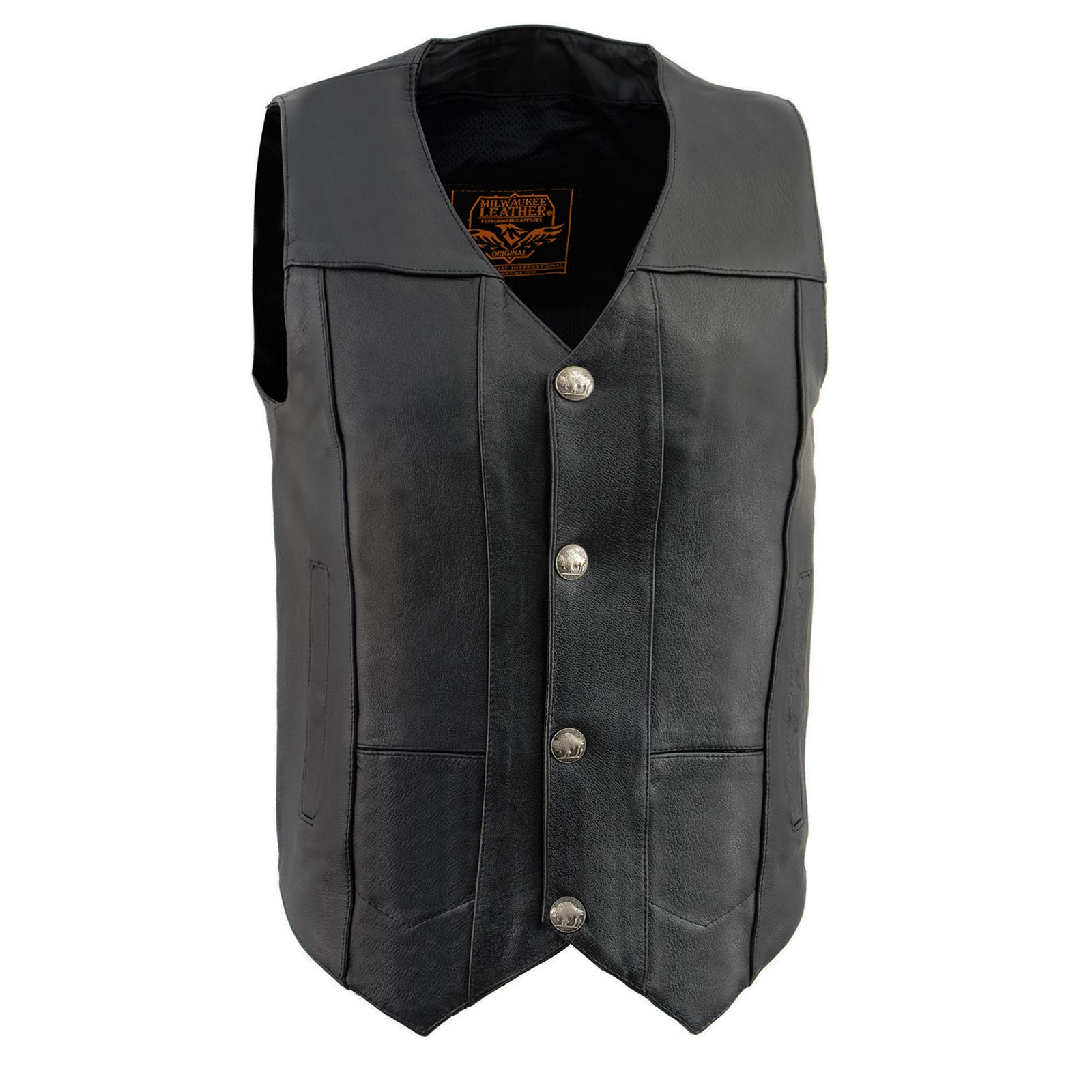 Milwaukee Leather LKM3700 Men’s Classic Black Leather Motorcycle Rider Vest w/ Buffalo Nickel Snaps Closure