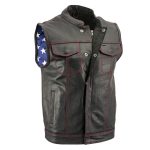 Milwaukee Leather LKM3780 Men’s Black Premium Leather Motorcycle Rider Vest w/ Red Stitching and USA Inside Flag Lining