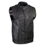 Milwaukee Leather LKM3783 Men’s Classic Black Leather Motorcycle Vest with Inside Flannel Liner