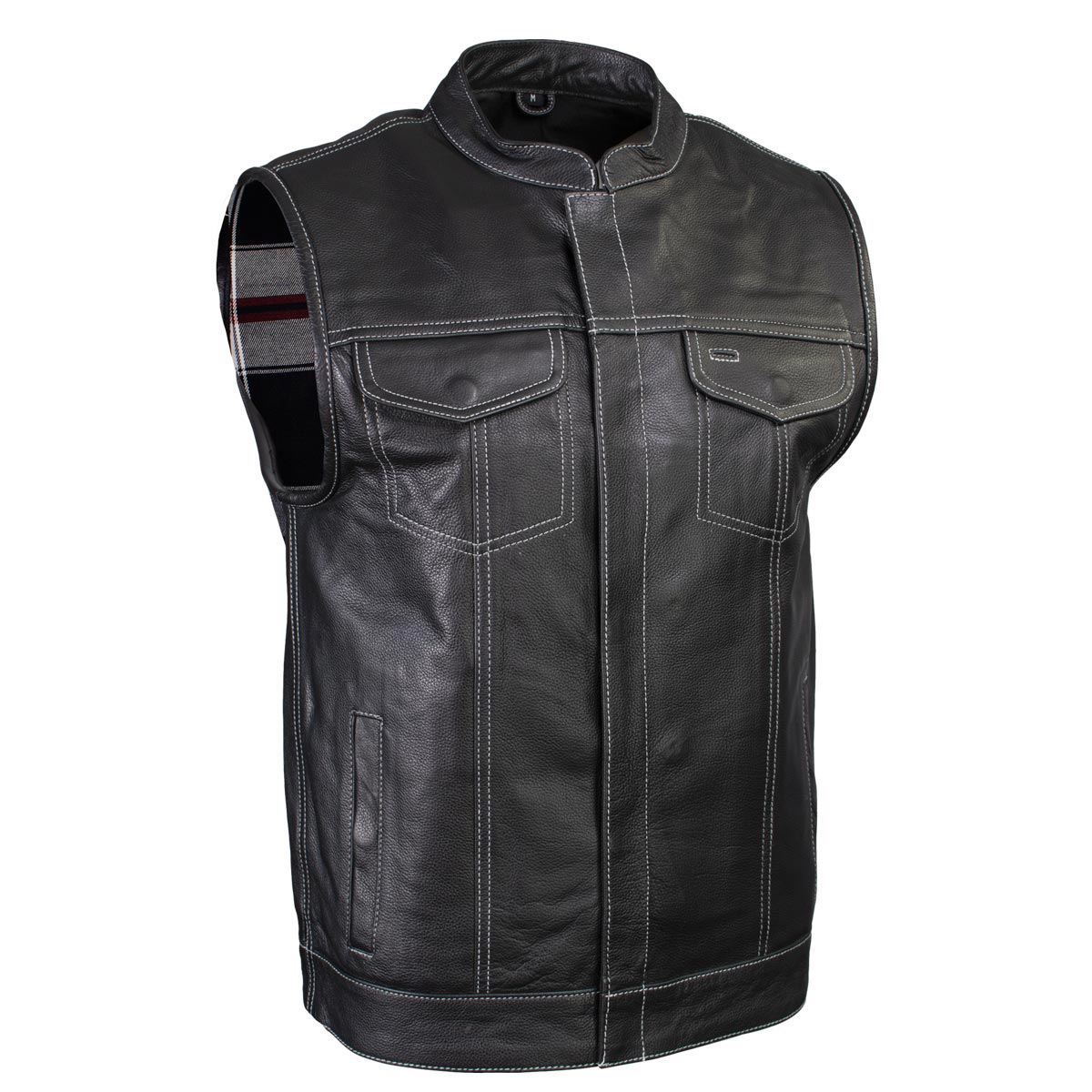 Milwaukee Leather LKM3783 Men’s Classic Black Leather Motorcycle Vest with Inside Flannel Liner