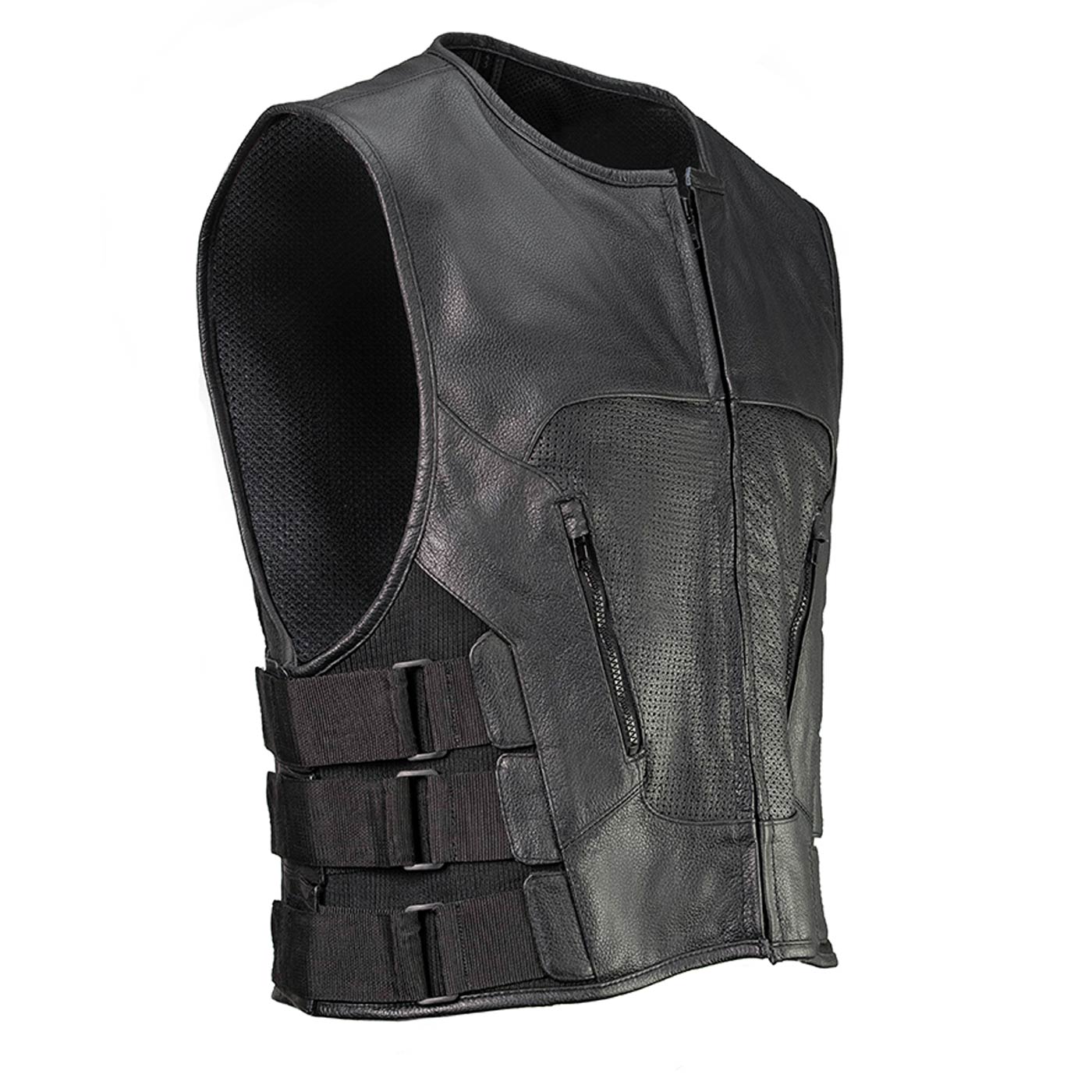 Milwaukee Leather LKM3786 Men’s Swat Style Black Leather Motorcycle Riders Vest w/ Adjustable Side Velcro