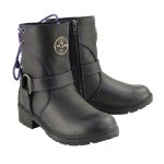 Milwaukee Leather MBL9317 Women’s Black Leather Harness Zip-Up Motorcycle Rider Boots w/ Purple Back Laces