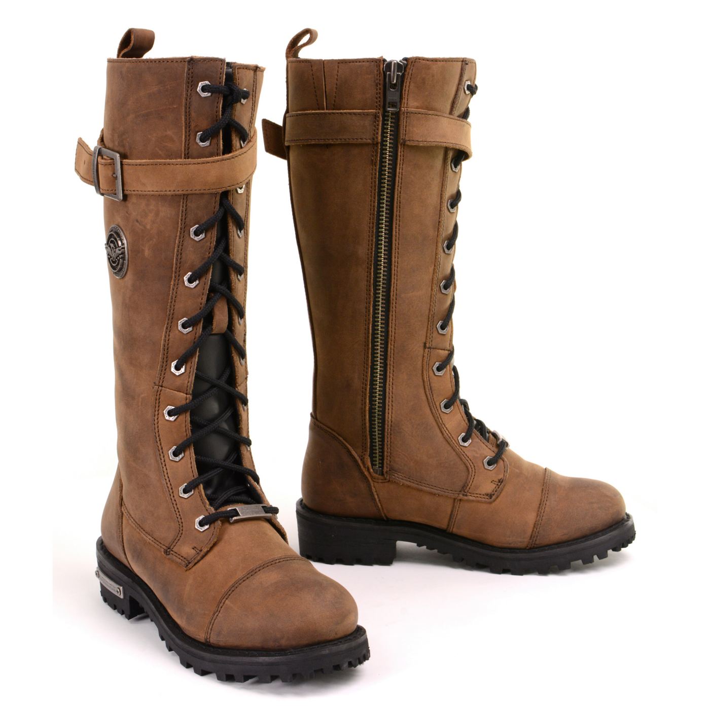 Milwaukee Leather Women’s Brown Leather 14″ Tall Motorcycle Lace-Up High-Rise Boots MBL9358