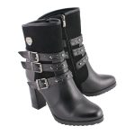 Milwaukee Leather MBL9433 Women’s Black Triple Buckle Strap Fashion Riding Boots with Block Heel