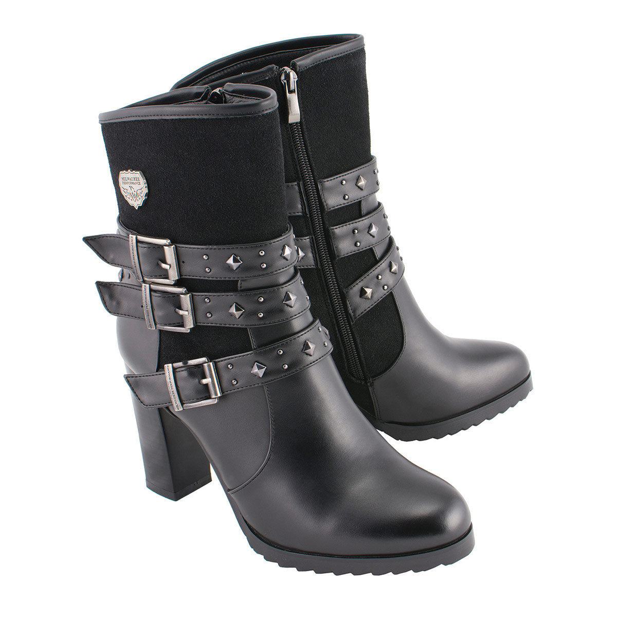 Milwaukee Leather MBL9433 Women’s Black Triple Buckle Strap Fashion Riding Boots with Block Heel