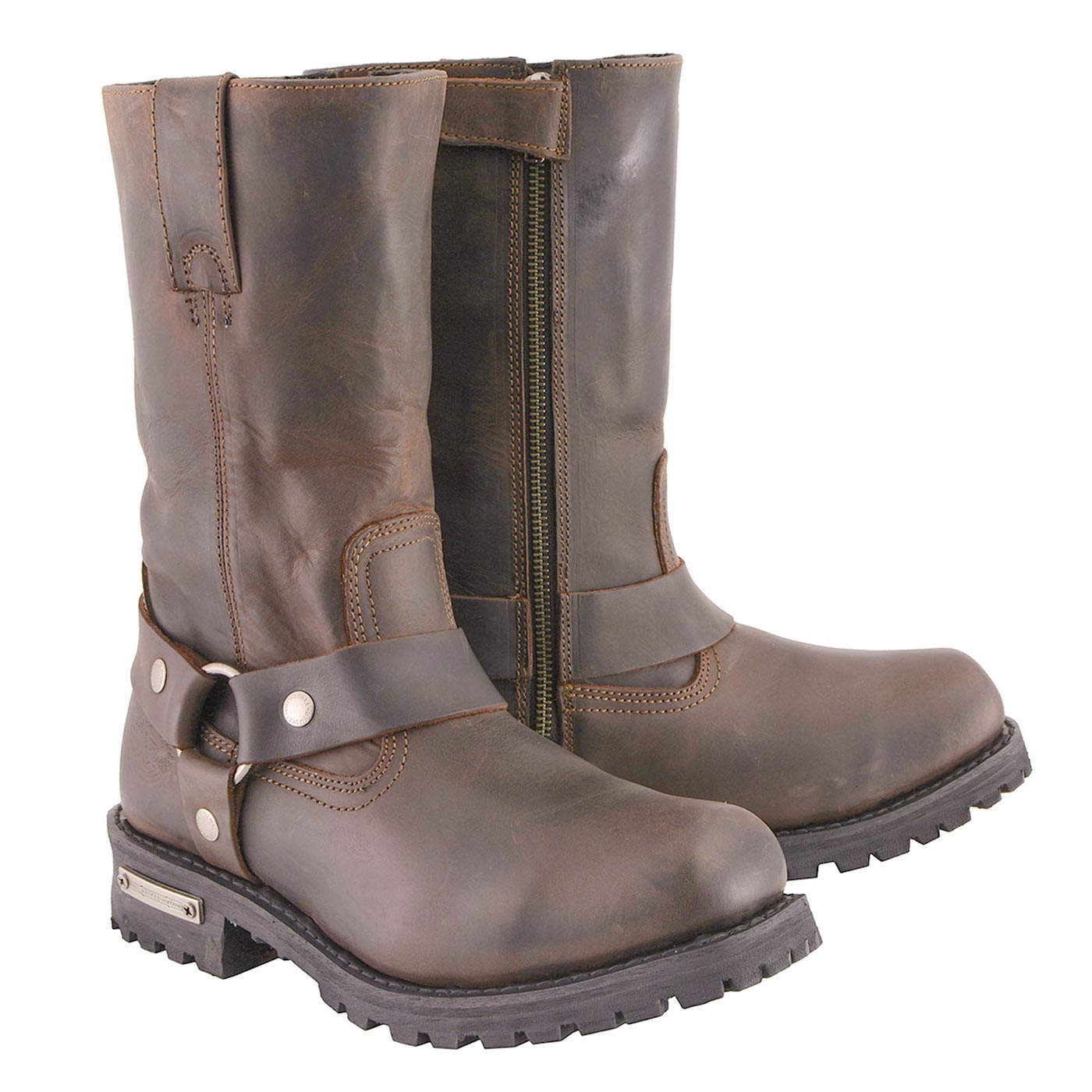 Milwaukee Leather Men’s Classic 11-Inch Dark Brown Leather Harness Square Toe Motorcycle Boots MBM9062