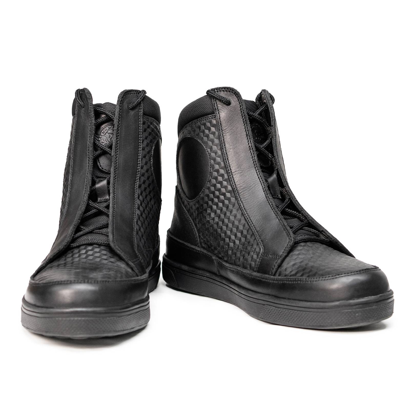 Milwaukee Leather Men’s Black Leather Diamond Patterned Reinforced Street Biker Riding Shoes w/ Ankle Support – MBM9104