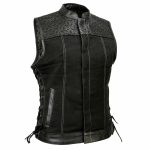 Milwaukee Leather MDL4052 Women’s ‘Skelly’ Black Motorcycle Denim Vest w/ Skull Embroidery