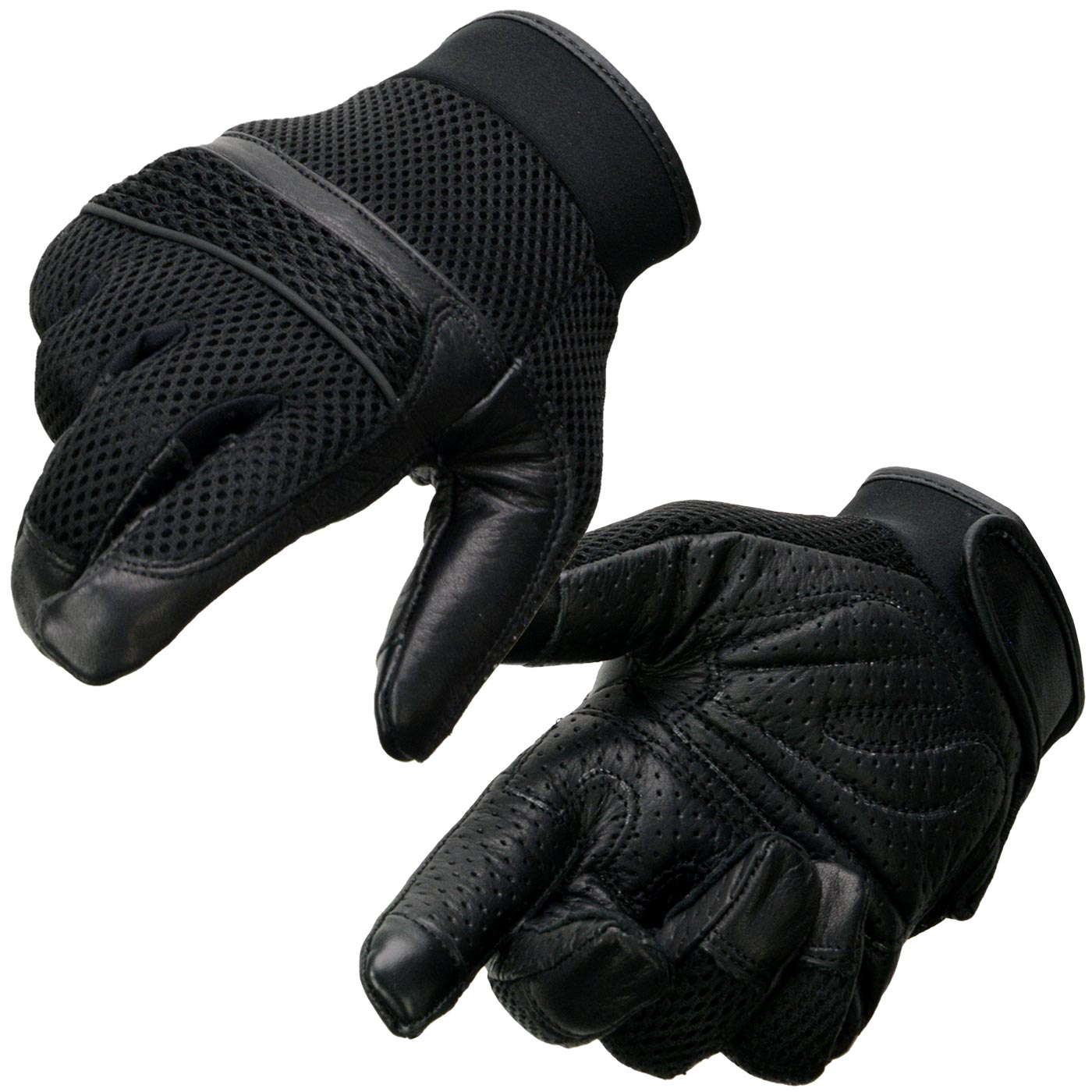 Milwaukee Leather MG7503 Men’s Black Leather  i-Touch Screen Compatible Mesh Racing Motorcycle Hand Gloves W/ Reflector