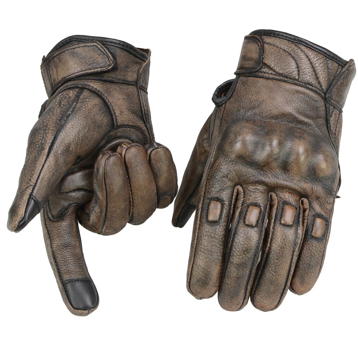 Milwaukee Leather MG7514 Men’s Brown Leather with Gel Palm Motorcycle Gloves W/ Protective Knuckle