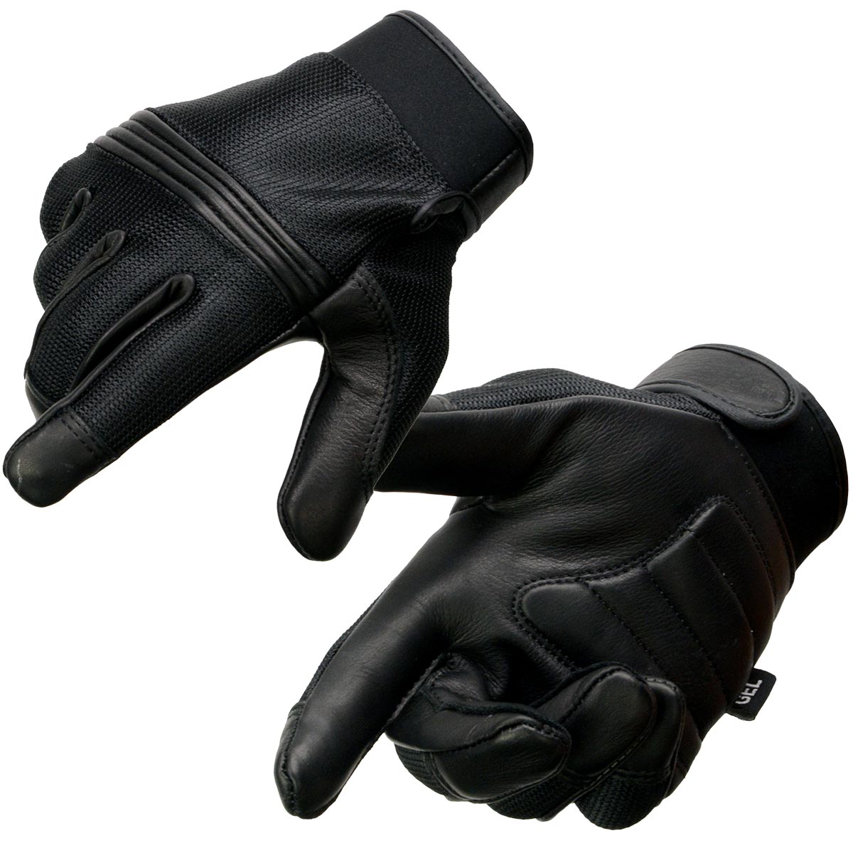 Milwaukee Leather MG7517 Men’s Black Leather Mesh Gel Palm Motorcycle Hand Gloves W/ Rubberized Flex Knuckles