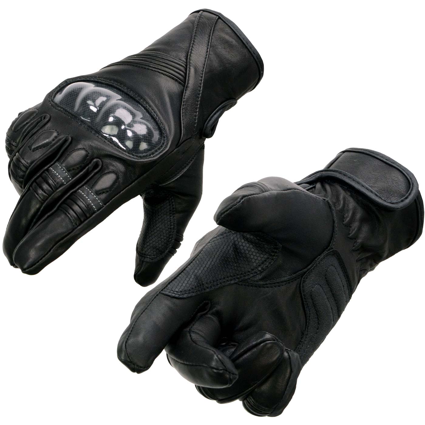Milwaukee Leather MG7540 Men’s Black Leather Protective Knuckle Racer Motorcycle Gloves W/ Elasticized Reflective Fingers