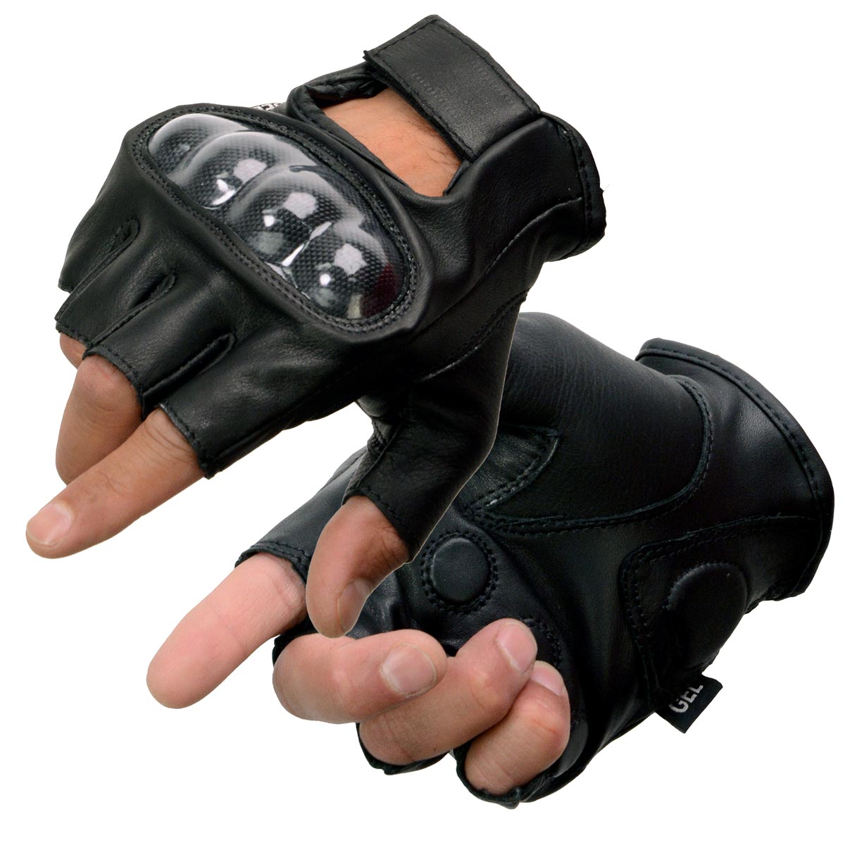 Milwaukee Leather MG7555 Men’s Black Leather Gel Padded Fingerless Motorcycle Gloves w/ Knuckle Protection