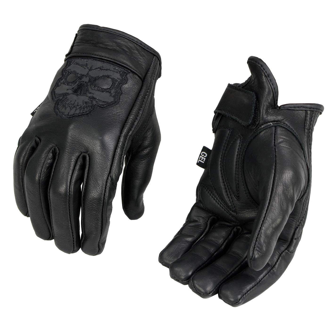 Milwaukee Leather Men’s Black Leather ‘Reflective Skull’ Motorcycle Hand Gloves W/Gel Padded Palm MG7570
