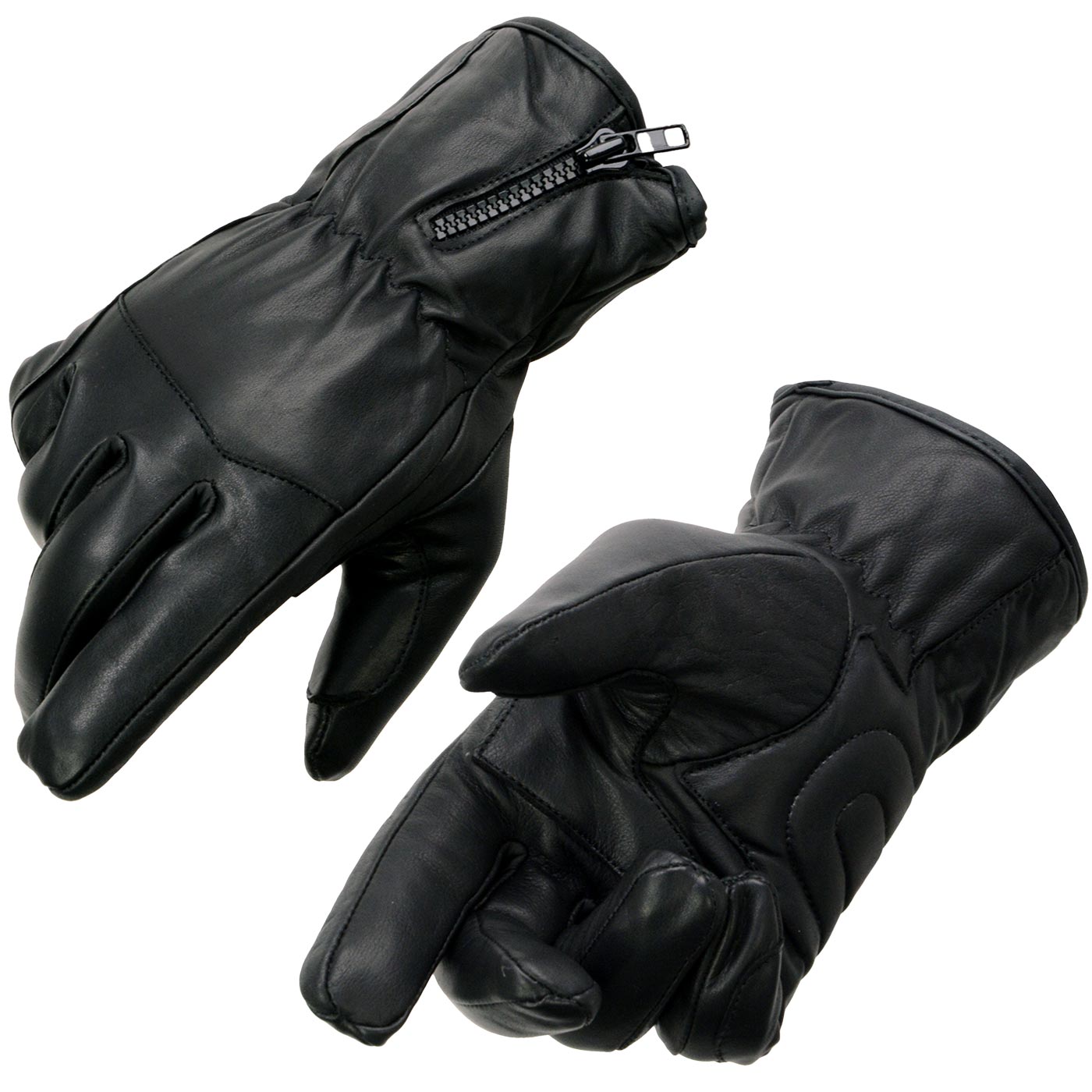 Milwaukee Leather MG7575 Men’s Black Premium Leather Long Wrist Gloves with Zipper Top