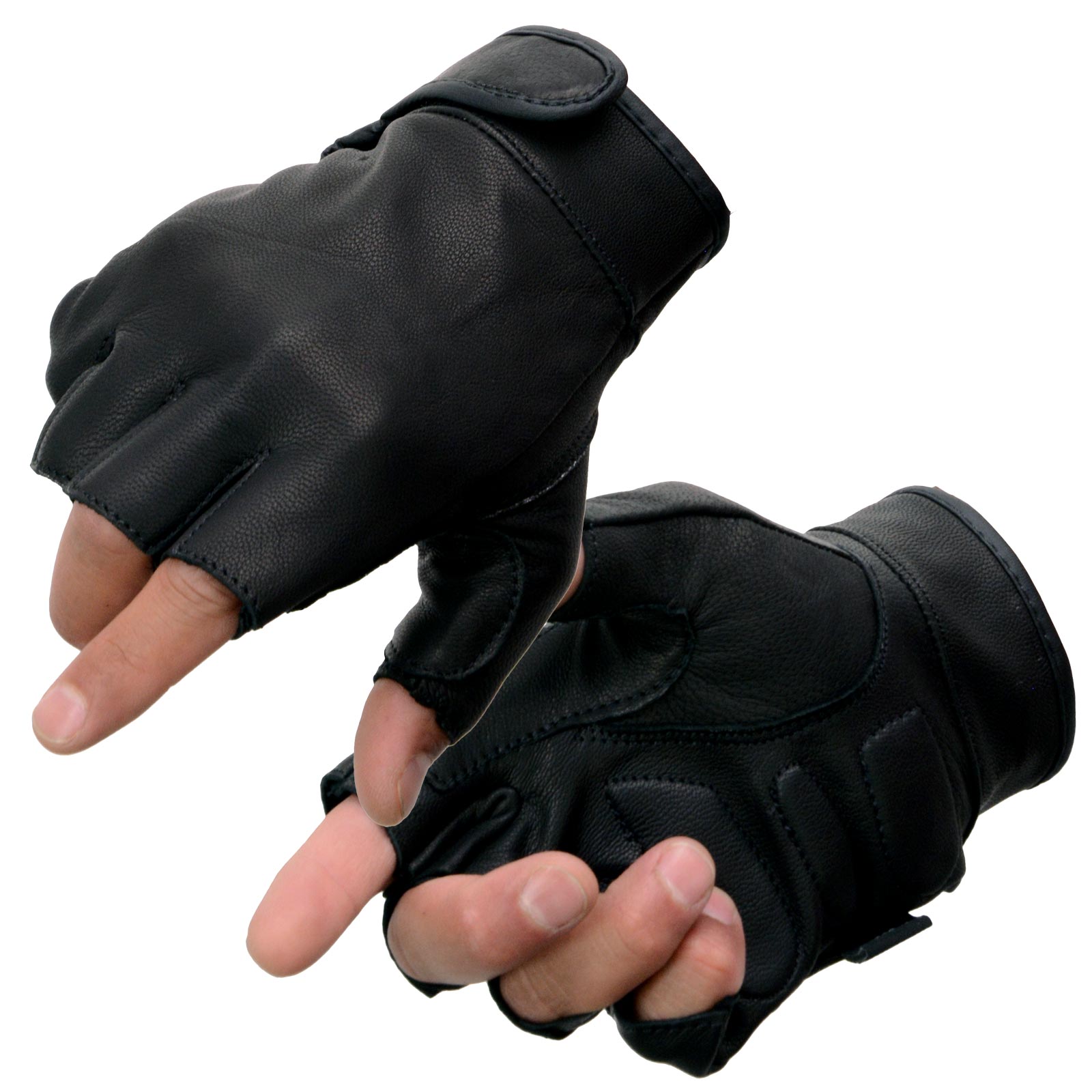 Milwaukee Leather MG7585 Men’s Black Leather Gel Padded Palm Fingerless Motorcycle Hand Gloves w/ Full Panel Cover