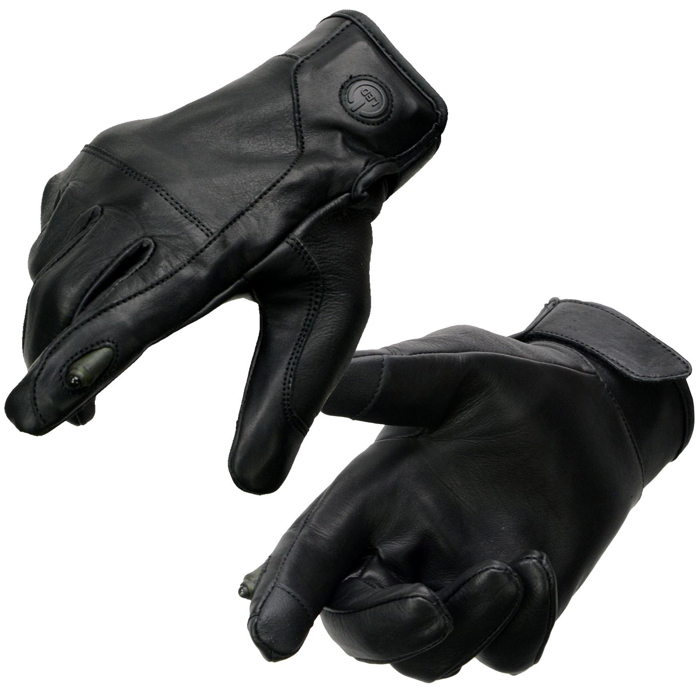 Milwaukee Leather MG7599 Men’s Black Leather Motorcycle Gloves w/ i-Touch Screen and Led Finger Light