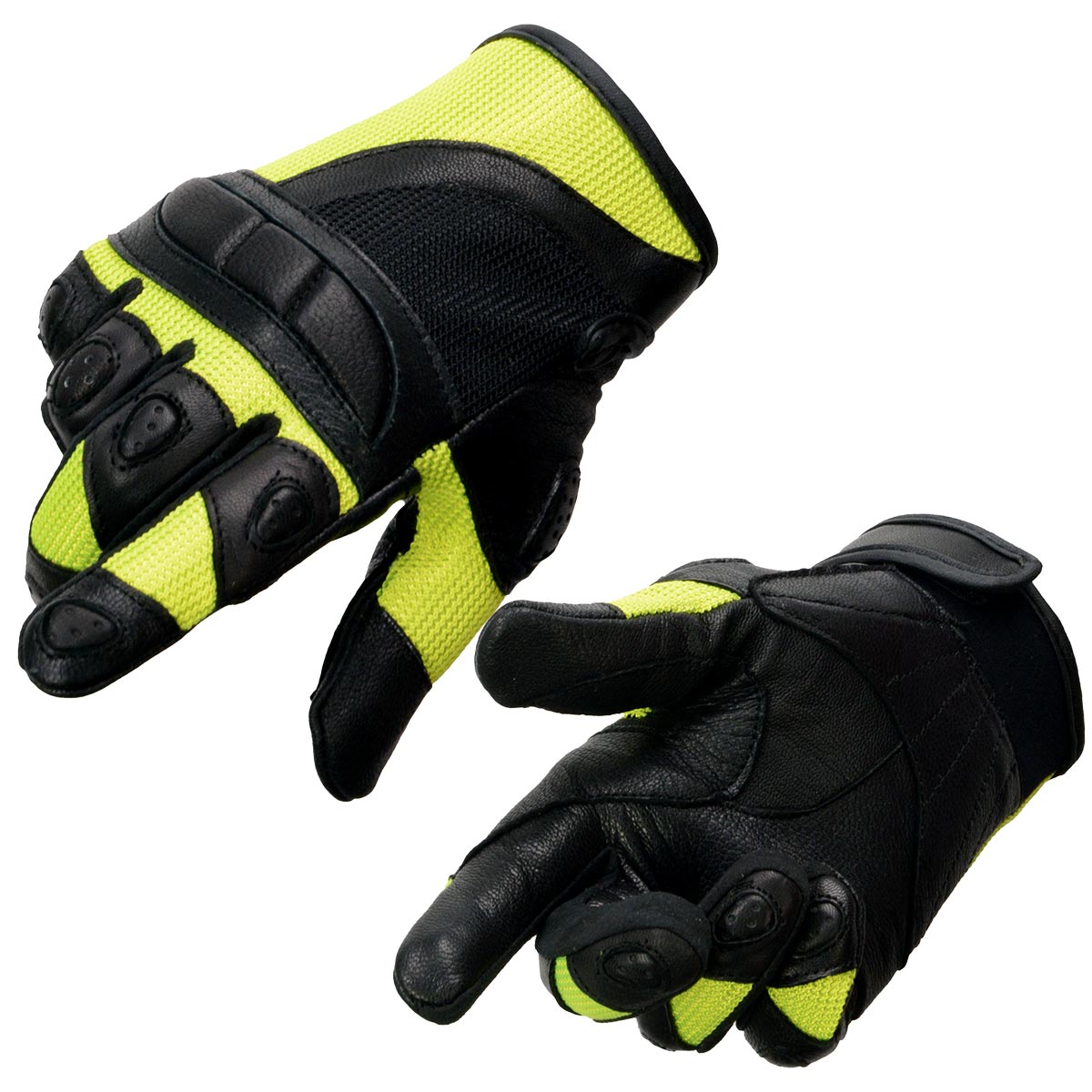 Milwaukee Leather MG7740 Women’s Padded Black Leather and Neon Green Mesh Racing Motorcycle Rider Gloves