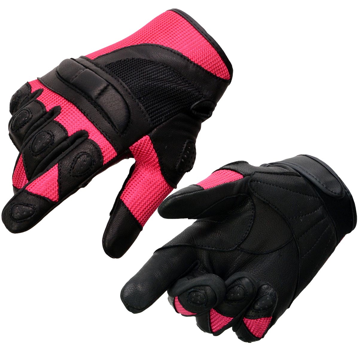 Milwaukee Leather MG7740 Women’s Black Leather and Hot Pink Mesh Racing Motorcycle Gloves W/ Padded Knuckle and Fingers