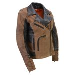 Milwaukee Leather MLL2508 Women’s ‘Dixie’ Vintage Crazy Horse Brown and Black Leather Motorcycle Rider Jacket