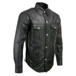 Milwaukee Leather MLM1611 Men’s Premium Black Leather Casual Biker Rider Shirt w/ Vintage 5 Cent Buffalo Buttons