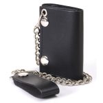 Milwaukee Leather MLW7831 Men’s 4″ Classic Black Plain Genuine Leather Tri-Fold Biker Wallet w/ Anti-Theft Stainless Steel Chain