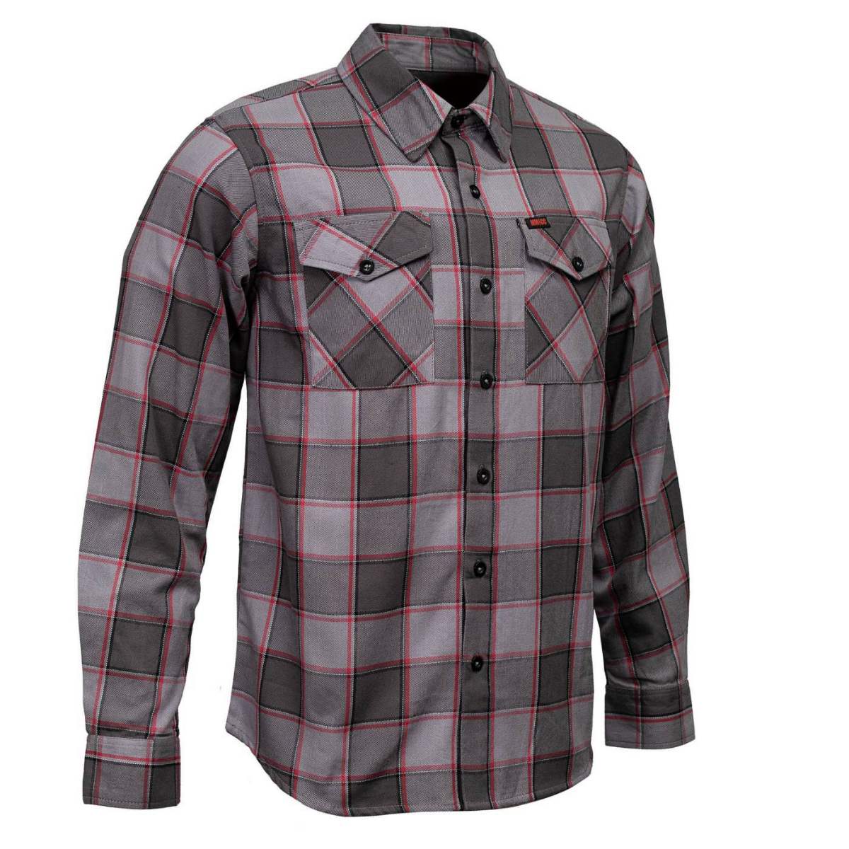 MMCC Men’s The Shadow Grey Red Plaid Flannel Shirt – 100% Cotton with Microfiber Wipe Panel – MMC11603