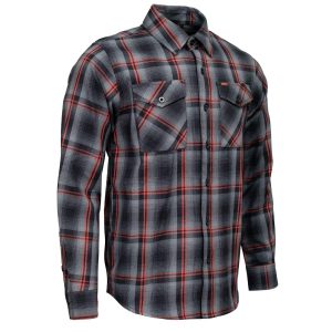 MMCC Men’s Eclipse Grey Black Red Plaid Flannel Shirt – 100% Cotton with Microfiber Wipe Panel -MMC11605