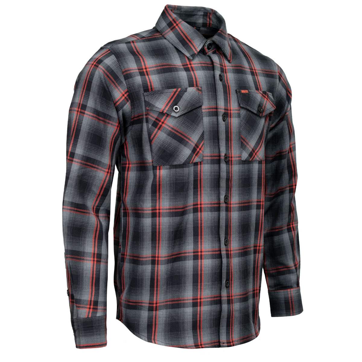 MMCC Men’s Eclipse Grey Black Red Plaid Flannel Shirt – 100% Cotton with Microfiber Wipe Panel -MMC11605