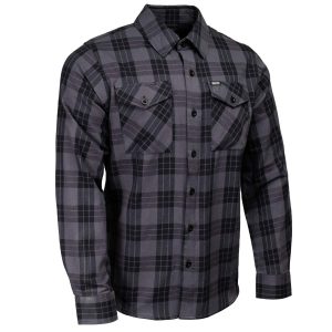 MMCC Men’s Smoke Screen Grey Black Plaid Flannel Shirt – 100% Cotton with Microfiber Wipe Panel – MMC11607