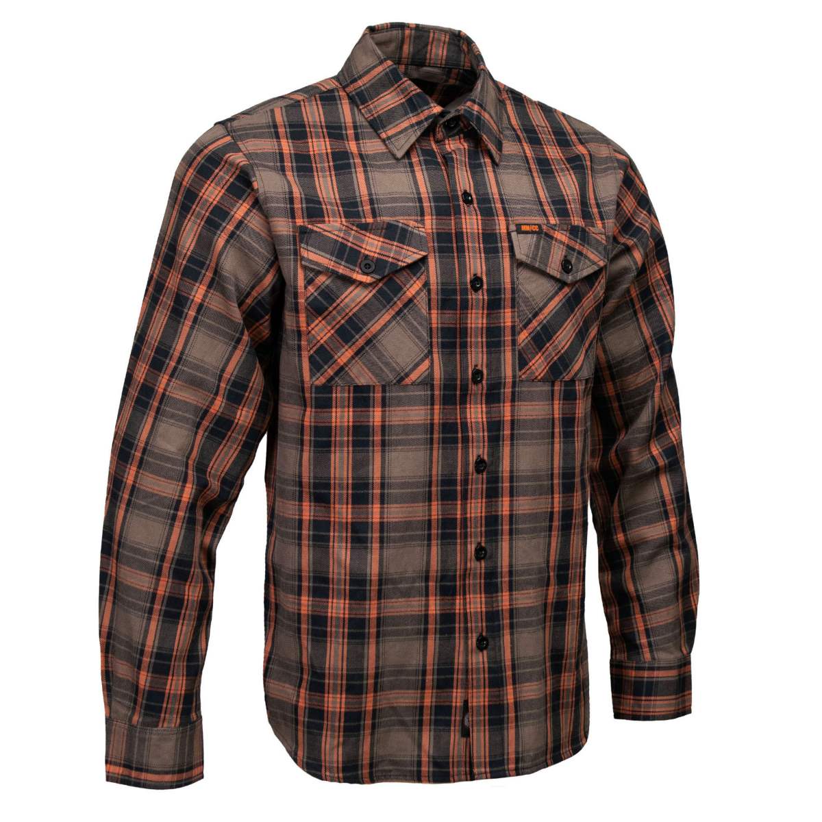 MMCC Men’s Brimstone Plaid Black Orange Tan Flannel Shirt – 100% Cotton with Microfiber Wipe Panel – MMC11608