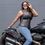 Milwaukee Motorcycle Clothing Co. Women’s Liberty Black and Purple Leather V-Neck Biker Vest w/ Side Lacing MMC40006 - Image 10