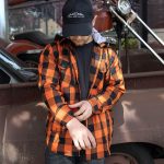 Milwaukee Leather MNG11642 Men’s Flannel Plaid Orange and Black Long Sleeve Cotton Button Down Shirt w/ Hoodie - Image 2
