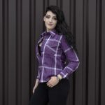 Milwaukee Leather MNG21605 Women’s Casual Purple and White Long Sleeve Cotton Casual Flannel Shirt - Image 2