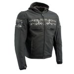Milwaukee Leather Men’s Vengeance Black Armored Textile Motorcycle Jacket with Skull Embroidery – MPM17019
