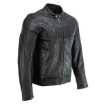 Milwaukee Leather Men’s Black Cafe Racer Leather Jacket with Snap Button Collar SFM1835