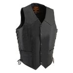 Milwaukee Leather SH1315Tall Men’s Classic Black Leather V-Neck Side Lace Motorcycle Rider Vest w/ Snap Closure