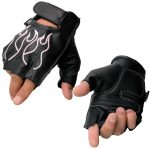 Milwaukee Leather SH198 Women’s Black Leather Gel Padded Palm Fingerless Motorcycle Gloves w/ Flame Embroidery