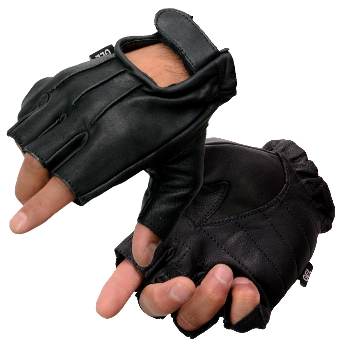 Milwaukee Leather SH206 Men’s Black Leather Gel Padded Palm Fingerless Motorcycle Hand Gloves W/ ‘Welted’ Design