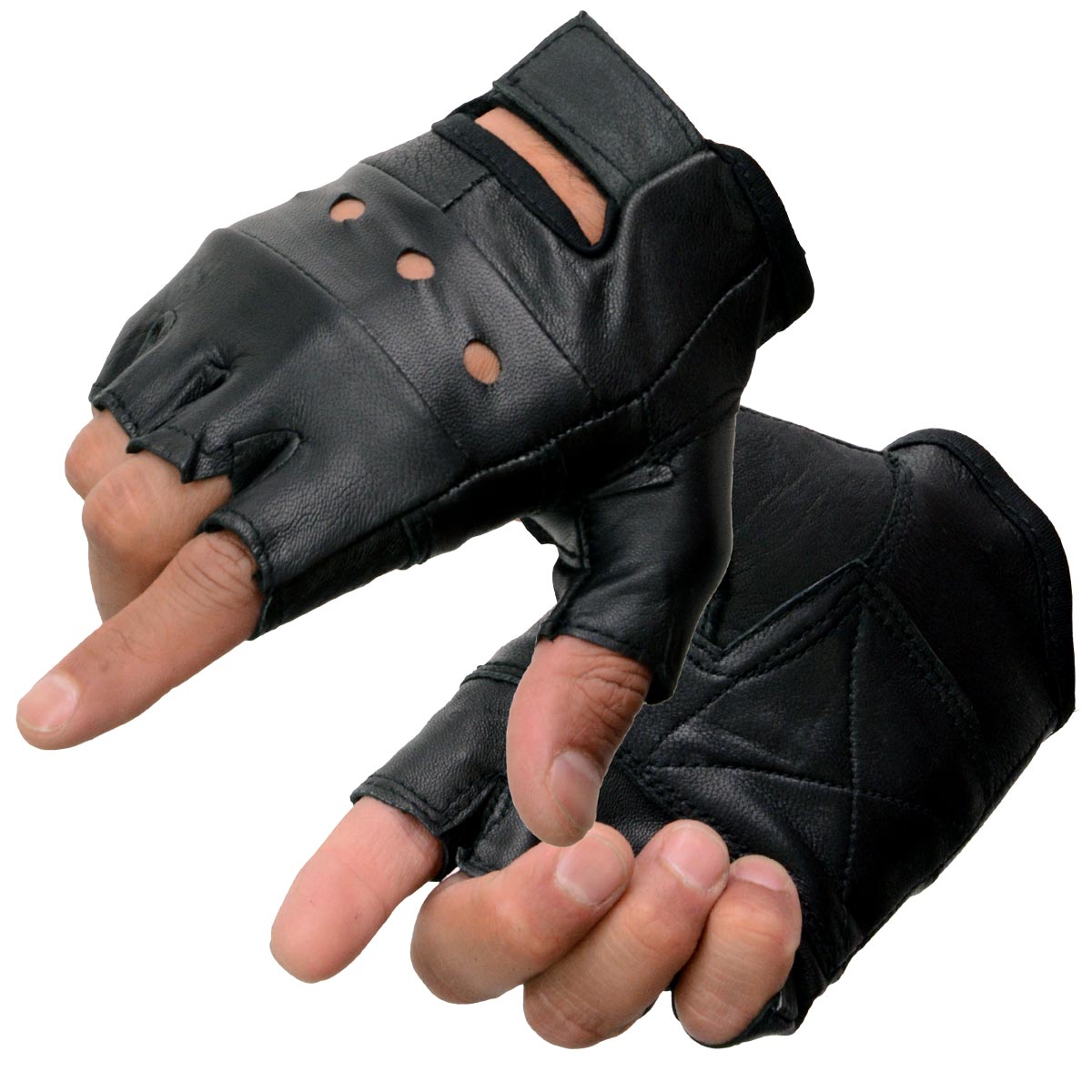 Milwaukee Leather SH216 Men’s Black Leather Gel Padded Palm Fingerless Motorcycle Hand Gloves W/ Breathable ‘Open Knuckle’