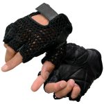 Milwaukee Leather SH219 Men’s Black Leather Gel Padded Palm Fingerless Motorcycle Hand Gloves W/ Breathable ‘Mesh Material’